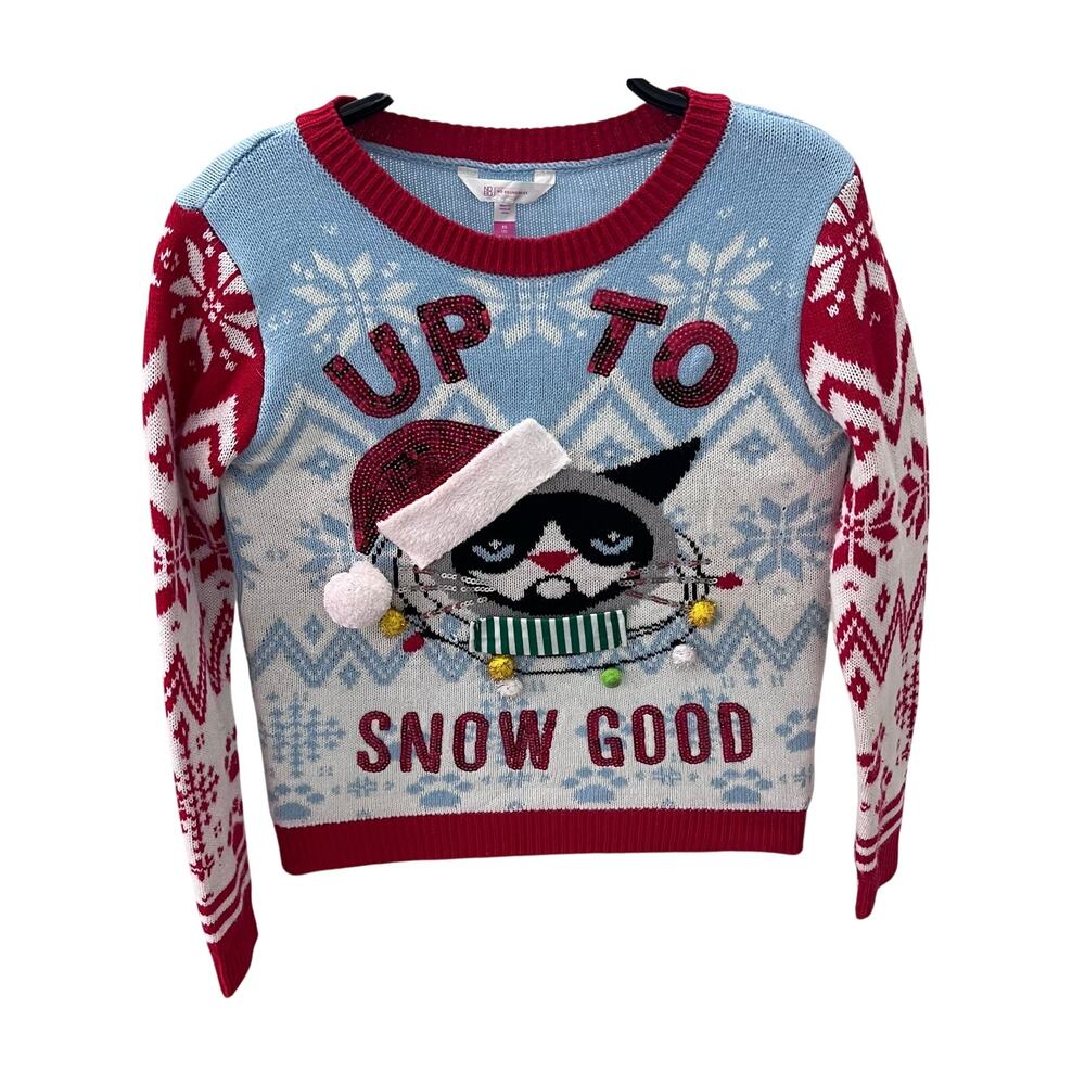 No Boundaries Grumpy Cat "Up to Snow Good" Ugly Christmas Sweater ~ Junior’s XS